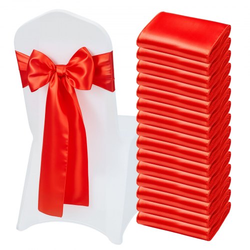 VEVOR Satin Chair Sashes Bows, 50PCS Chair Ribbon Ties Back Sash, 7 x 108 inch, Red Wedding Reception Decoration, for Wedding Ceremony Baby Shower Par
