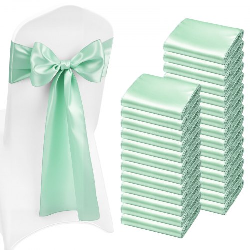 VEVOR Satin Chair Sashes Bows, 100PCS Chair Ribbon Ties Back Sash, 7 x 108 inch, Light Green Wedding Reception Decoration, for Wedding Ceremony Baby S