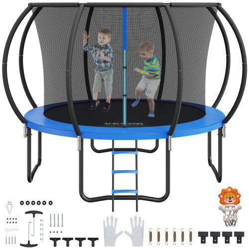 VEVOR 10FT Trampoline, 330 lbs Trampoline with Enclosure Net, Ladder, and Curved Pole, Heavy Duty Trampoline with Jumping Mat and Spring Cover Padding