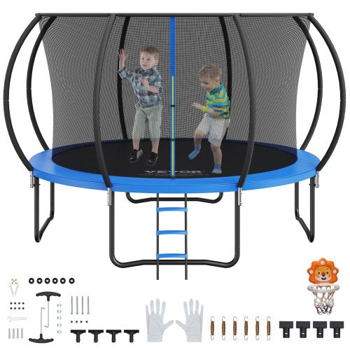 VEVOR 12FT Trampoline, 400 lbs Trampoline with Enclosure Net, Ladder, and Curved Pole, Heavy Duty Trampoline with Jumping Mat and Spring Cover Padding