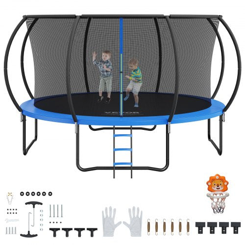 VEVOR 14FT Trampoline, 450 lbs Trampoline with Enclosure Net, Ladder, and Curved Pole, Heavy Duty Trampoline with Jumping Mat and Spring Cover Padding