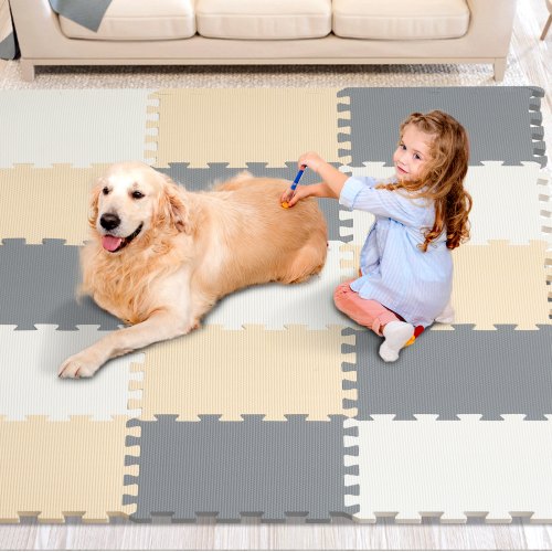 VEVOR 16 Tiles Kids Play Mat, 0.4 Inch Toddler Play Mat with EVA Foam, 12" x 12" Puzzle Play Mat with 16 sq.ft Coverage, Interlocking Toddler Mats for