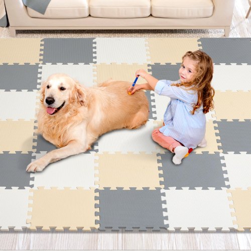 VEVOR 36 Tiles Kids Play Mat, 0.4 Inch Toddler Play Mat with EVA Foam, 12" x 12" Puzzle Play Mat with 36 sq.ft Coverage, Interlocking Toddler Mats for