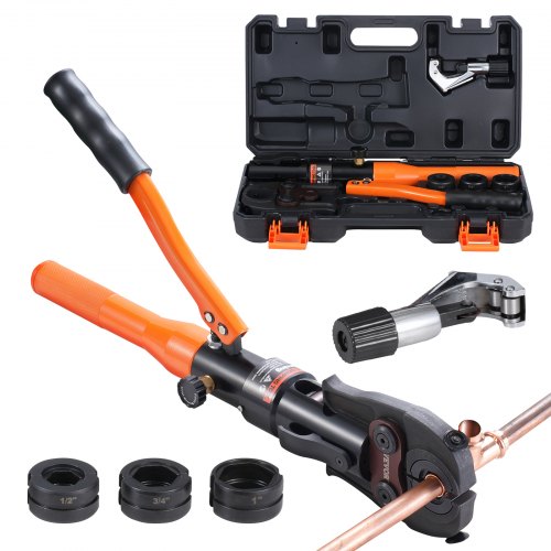 VEVOR Copper Tube Fittings Hydraulic Pipe Crimping Tool, Pressing Pliers with ProPress 1-2",3-4",1" Quick Change Jaws, 360° Rotatable Copper Press Kit
