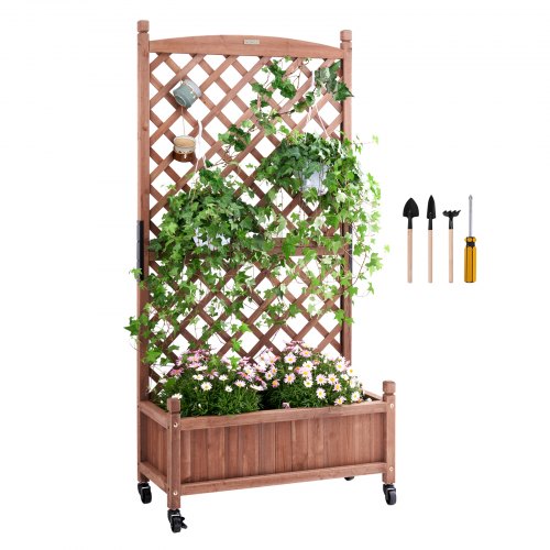 VEVOR Raised Garden Bed with Trellis, 30" x 13" x 61.4" Outdoor Raised Wood Planters with Drainage Holes, Free-Standing Trellis Planter Box for Vine C