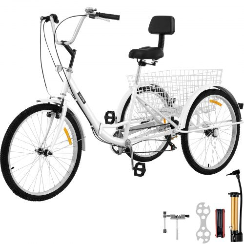 VEVOR Tricycle Adult 26’’ Wheels Adult Tricycle 7-Speed 3 Wheel Bikes For Adults Three Wheel Bike For Adults Adult Trike Adult Folding Tricycle Foldab