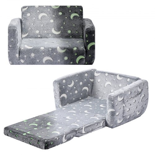 VEVOR 2-in-1 Kids Sofa, Foldable Toddler Soft Couch with Armrests, Glow in the Dark Kids Couch Fold Out with 28D Sponge & Flannel, Convertible Toddler