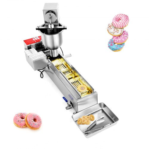 VEVOR Commercial Automatic Donuts Machine, Single Row Donuts Making Equipment, 90 pcs-hour Electric High Power Doughnut Maker, Stainless Steel Frying
