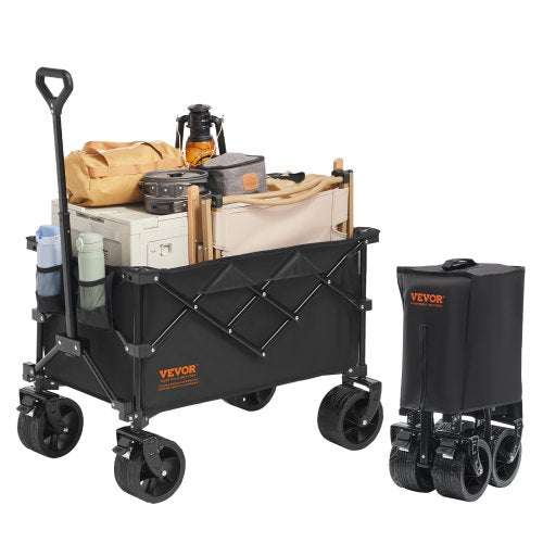 VEVOR Collapsible Folding Wagon, 150 L Beach Wagon Cart with All-Terrain Wheels, Heavy Duty Folding Wagon Cart Max 265 lbs with Drink Holders, Sports