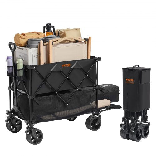 VEVOR Foldable Double Decker Wagon, 400L Collapsible Wagon Cart with All-Terrain Wheels, Heavy Duty Folding Wagon Cart 350-450 lb Weight Capacity for