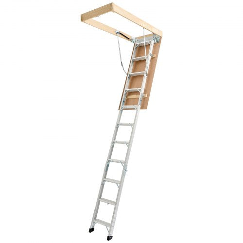 VEVOR Attic Ladder, 375LBS - 170KG Capacity, 9.8 to 10.3 ft - 3 to 3.13 m Height Adjustable, Multi-Purpose Foldable Aluminium Attic Stairs, Fits 7.66