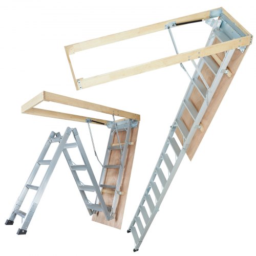 VEVOR Attic Ladder Foldable, 350-pound Capacity, 22.5" x 63", Multi-Purpose Aluminium Extension, Lightweight and Portable, Fits 9.5'-12' Ceiling Heigh