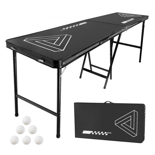 VEVOR 8 Foot Portable Beer Pong Table, Foldable 36 inch Heightened Table,  Carrying Handles and 6 Pong Balls, Lightweight Tailgate Table for Office, T