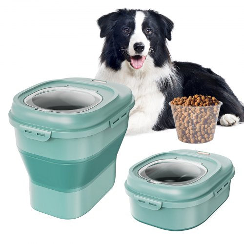 VEVOR Collapsible Dog Food Storage Container, 50 lbs Capacity Large Dispenser Bin with Attachable Casters, Airtight Lid Kitchen Rice Cereal Flour Bin,
