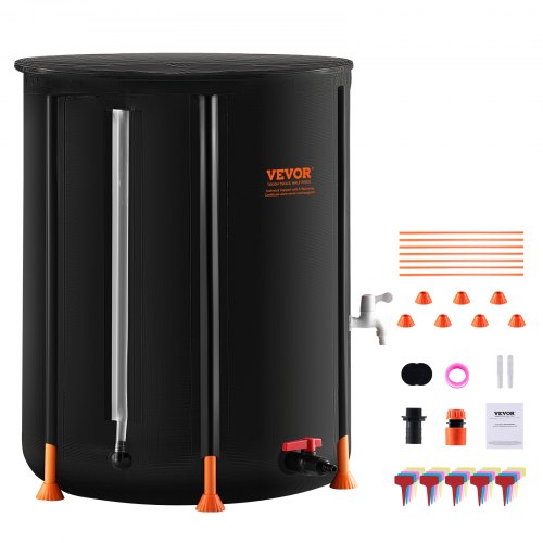 VEVOR Collapsible Rain Barrel, 100 Gallon-380 L Portable Water Tank, PVC Rainwater Collection Barrel with Spigots and Overflow Kit, Water Barrel for G