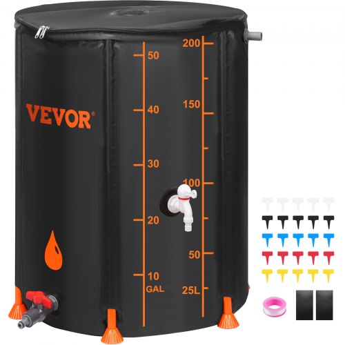 VEVOR Collapsible Rain Barrel, 53 Gallon Large Capacity, PVC Rainwater Collection System Including Spigots and Overflow Kit, Portable Water Tank Stora