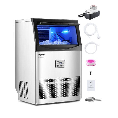 VEVOR 90lbs-24H Commercial Ice Maker Machine, 33lbs Storage Capacity Ice Maker with Drain Pump, 50 Ice Cubes in 15 Minutes, LED Digital Display Freest