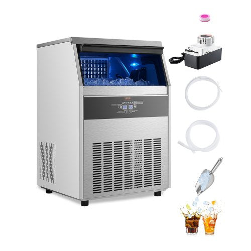 VEVOR 160lbs-24H Commercial Ice Maker Machine, 66lbs Storage Capacity Ice Maker with Drain Pump, 80 Ice Cubes in 15 Minutes, LED Digital Display Frees