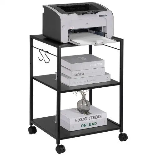 VEVOR Printer Stand, Height Adjustable 3 Tier Printer Stand, Printer Cart with Storage Shelves and Hooks for Printer, Scanner, Fax, Home Office Use, E Matron Inn