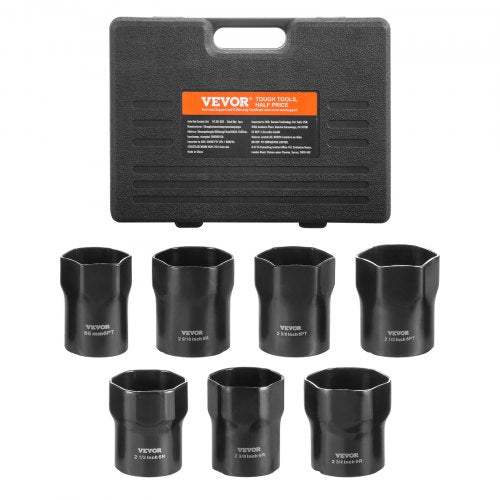 VEVOR Wheel Bearing Locknut Socket Set, 1-2 inch Drive 7 Piece SAE and Metric 6-Point Socket for Ford, Dodge, and Toyota Vehicles, with Storage Case,