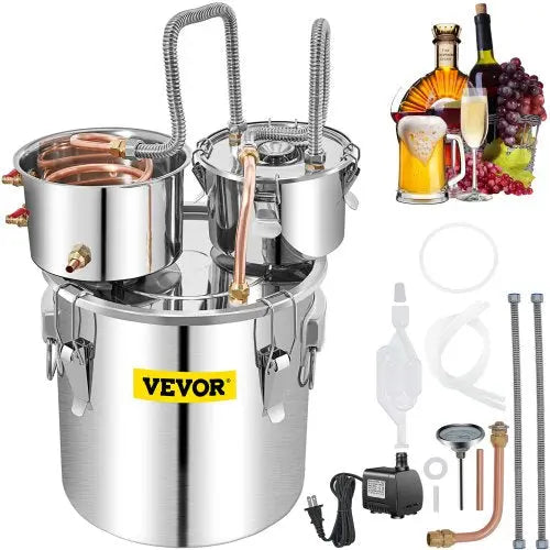 VEVOR Water Distiller, 13.2 Gal/50 L, Stainless Steel Distillery Kit with Copper Tube Built-in Thermometer, Home Broiler for DIY Brewing, Silver Matron Inn