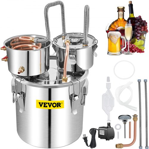 VEVOR Alcohol Still, 13.2Gal - 50L Stainless Steel Water Alcohol Distiller Copper Tube Home Brewing Kit Build-in Thermometer for DIY Whisky Wine Brand