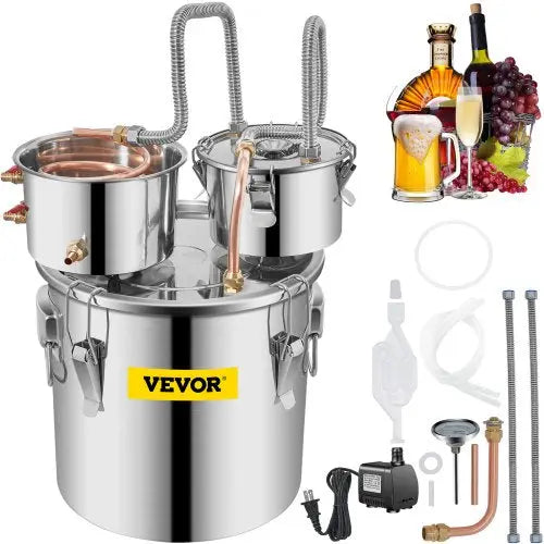 VEVOR Moonshine Still Stainless Steel Water Alcohol Distiller Copper Tube With Circulating Pump Home Brewing Kit Build-in Thermometer for DIY Whisky W Matron Inn