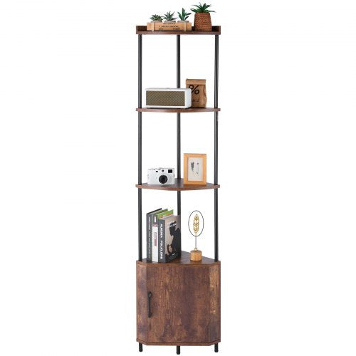 VEVOR 5 Tier Corner Shelf with LED Light, 65.4" Tall Corner Bookshelf with Storage Cabinet, Display Shelf with Multi-color Lights Controlled Via RC-AP
