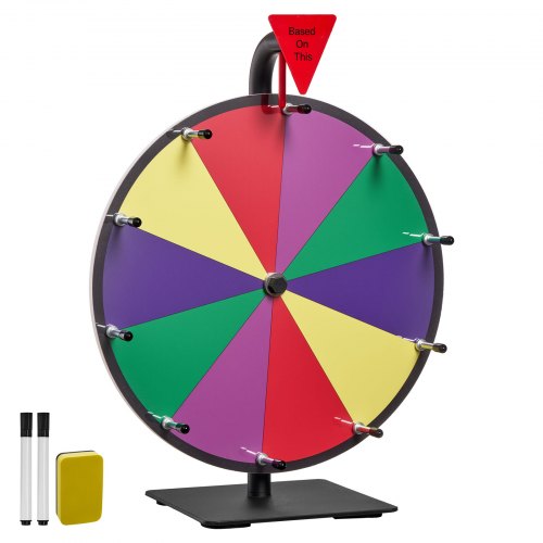 VEVOR 305 mm Spinning Prize Wheel, 10 Slots Spinning Wheel with Stand, Tabletop Win Fortune Roulette with a Dry Erase and 2 Markers, 5 Colors, Easy As