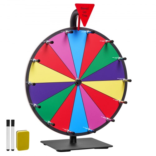 VEVOR 305 mm Spinning Prize Wheel, 14 Slots Spinning Wheel with Stand, Tabletop Win Fortune Roulette with a Dry Erase and 2 Markers, 6 Colors, Easy As
