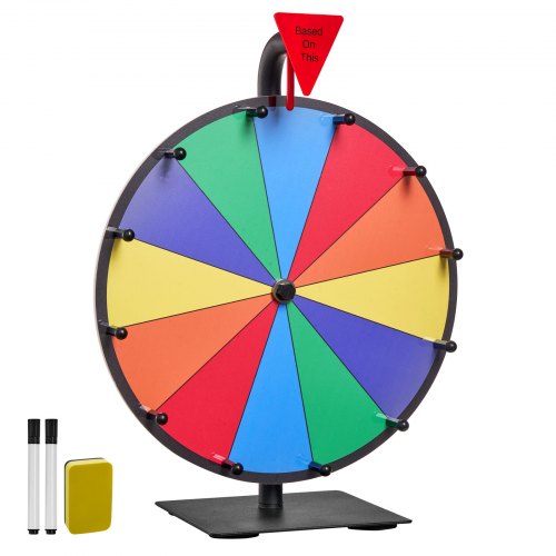 VEVOR 305 mm Spinning Prize Wheel, 12 Slots Spinning Wheel with Stand, Tabletop Win Fortune Roulette with a Dry Erase and 2 Markers, 6 Colors, Easy As