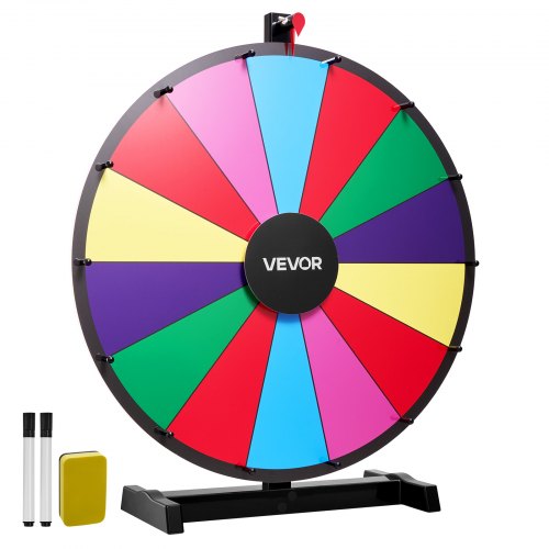 VEVOR 24 in Spinning Prize Wheel, 14 Slots Spinning Wheel with Stand, Tabletop Win Fortune Roulette with a Dry Erase and 2 Markers, 6 Colors, Easy Ass