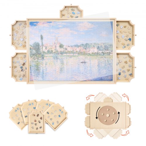 VEVOR 1000 Piece Rotating Puzzle Board with 5 Drawers and Cover, 74x53cm Portable Wooden Table, Jigsaw Puzzle Accessories for Adults, Puzzles Organize