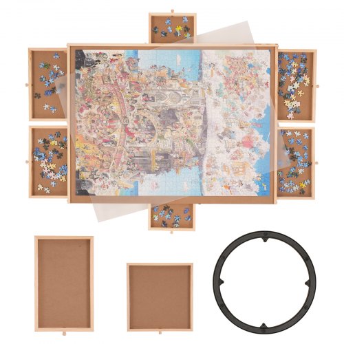 VEVOR 1500 Piece Puzzle Board with 6 Drawers and Cover, 32.7"x24.6" Rotating Wooden Jigsaw Puzzle Plateau, Portable Puzzle Accessories for Adult, Puzz
