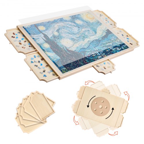 VEVOR 1500 Piece Rotating Puzzle Board with 5 Drawers and Cover, 86x63cm Portable Wooden Table, Jigsaw Puzzle Accessories for Adults, Puzzles Organize