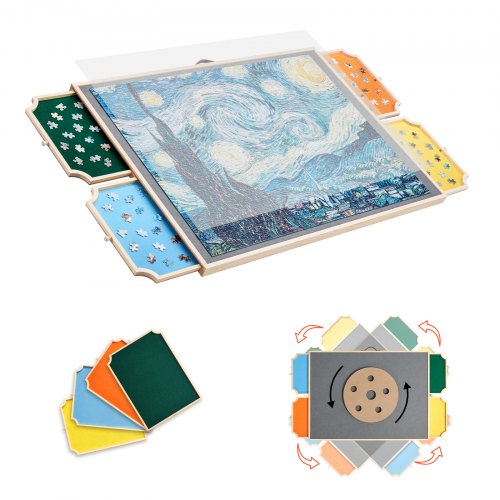 VEVOR 1500 Piece Rotating Puzzle Board with 4 Colorful Felt Drawers and Cover, 34x25 in Portable Wooden Table, Adjustable 2-Tilting-Angle Jigsaw Puzzl