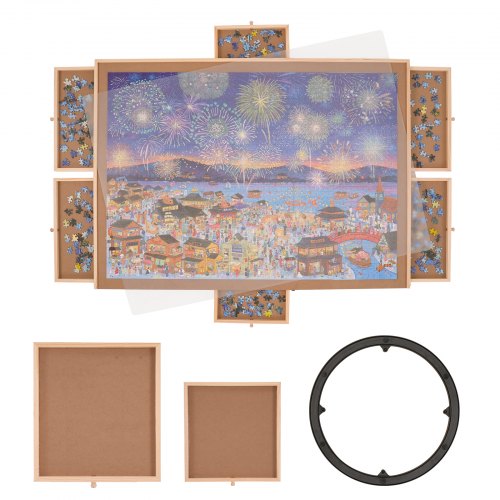 VEVOR 2000 Piece Puzzle Board with 6 Drawers and Cover, 40.2"x29.4" Rotating Wooden Jigsaw Puzzle Plateau, Portable Puzzle Accessories for Adult, Puzz