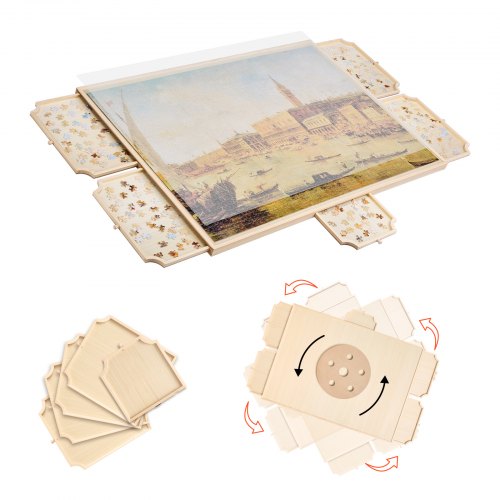 VEVOR 2000 Piece Rotating Puzzle Board with 5 Drawers and Cover, 102x74cm Portable Wooden Table, Jigsaw Puzzle Accessories for Adults, Puzzles Organiz