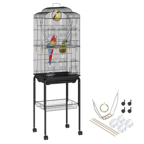 VEVOR 60 inch Flight Bird Cage, Metal Large Parakeet Cages for Cockatiels Parrot Budgies Lovebirds Canaries, Pet Big Bird Cage with Rolling Stand and 
