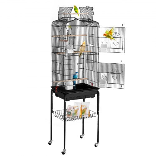 VEVOR Large Bird Cage, 62 in, Open Top Parakeet Cage with Rolling Stand,  Steel Bird Flight Cage with Removable Tray, Budgie Birdcage with 4 Perches,