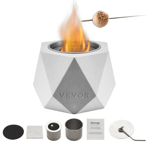 VEVOR Tabletop Fire Pit Bowl, Concrete Tabletop Fireplace Indoor Outdoor Decor, Portable Rubbing Alcohol Burner Smores Maker, Mini Fire Pit for Patio