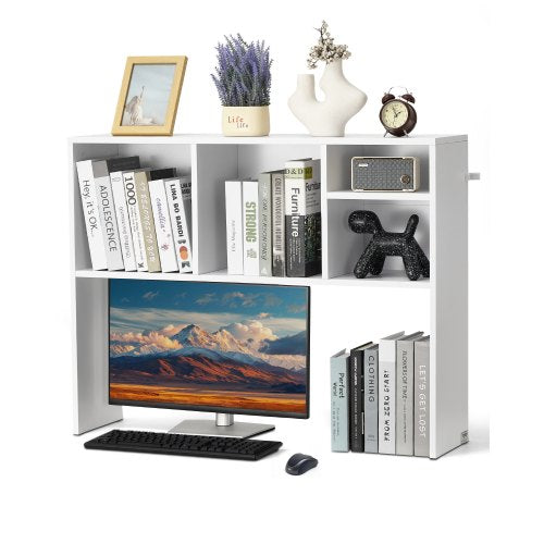 VEVOR Desktop Bookshelf, 1-Tier Desktop Storage Organizer, 37" x 9.4" x 28.7" Office Storage Rack Wood Display Shelf, Desktop Bookshelf Hutch with Ant
