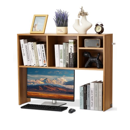 VEVOR Desktop Bookshelf, 1-Tier Wood Desktop Storage Organizer, 37" x 9.4" x 28.7" Office Storage Rack Wood Display Shelf, Desktop Bookshelf Hutch wit