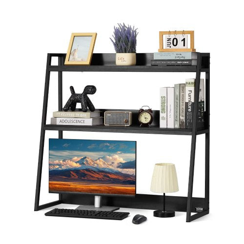 VEVOR Desktop Bookshelf, 2-Tier Desktop Storage Organizer, 37.4" x 12.6" x 35.4" Office Desk Storage Rack Display Shelf, Desktop Bookshelf Hutch with
