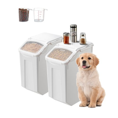 VEVOR Rice Storage Container, 4.5Gallon-20L x2 Capacity Large Dog Food Dispenser Bin, Kitchen Ingredient Grain Cereal Flour Bin, Pet food Containers w