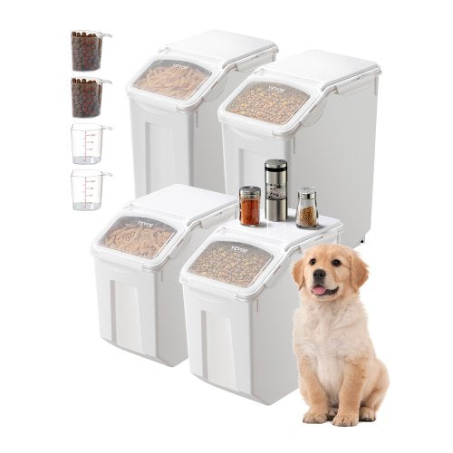 VEVOR Rice Storage Container, 3.5Gal-15Lx2 + 4.5Gal-20Lx2 Large Dog Food Dispenser Bin, Kitchen Ingredient Grain Cereal Bin, Pet food Containers with