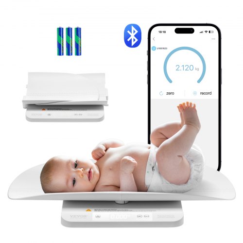 VEVOR Baby Scale, Smart Bluetooth Infant Weight Scale, 2-in-1 Digital Baby Scale for Weighing with Detachable Tray, Hold & Tare Function, 5 Units for