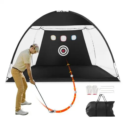 VEVOR Golf Net, 10x7ft Golf Practice Net, Indoor Outdoor Home Golf Swing Training, Golf Hitting Aid Net with Target and Carry Bag, for Backyard Drivin Matron Inn