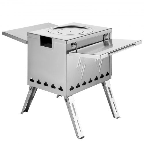 VEVOR Tent Wood Stove 18.1x15x27.2 inch, Camping Wood Stove 304 Stainless Steel With Folding Pipe, Portable Wood Stove 113 inch Total Height For Campi