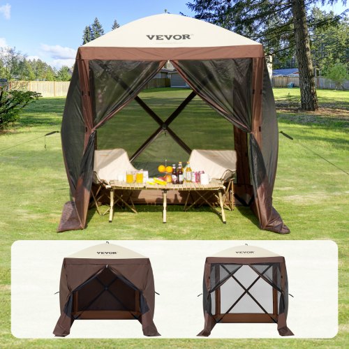VEVOR Pop Up Gazebo Tent, Pop-Up Screen Tent 4 Sided Canopy Sun Shelter with 4 Removable Privacy Wind Cloths & Mesh Windows, 6x6FT Quick Set Screen Te